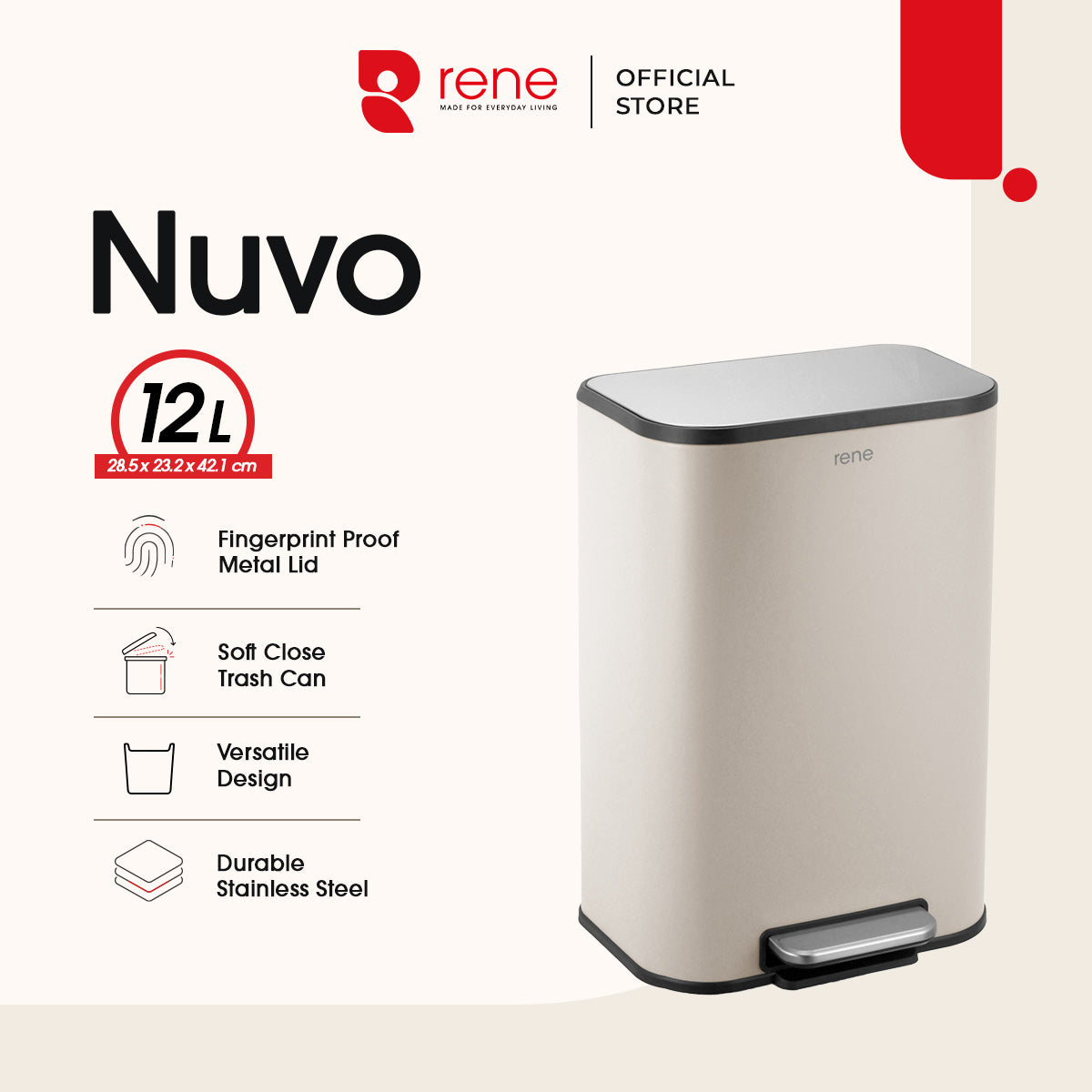 Rene Nuvo Durable PP Pedal Bin