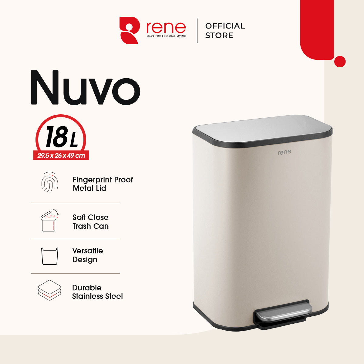 Rene Nuvo Durable PP Pedal Bin