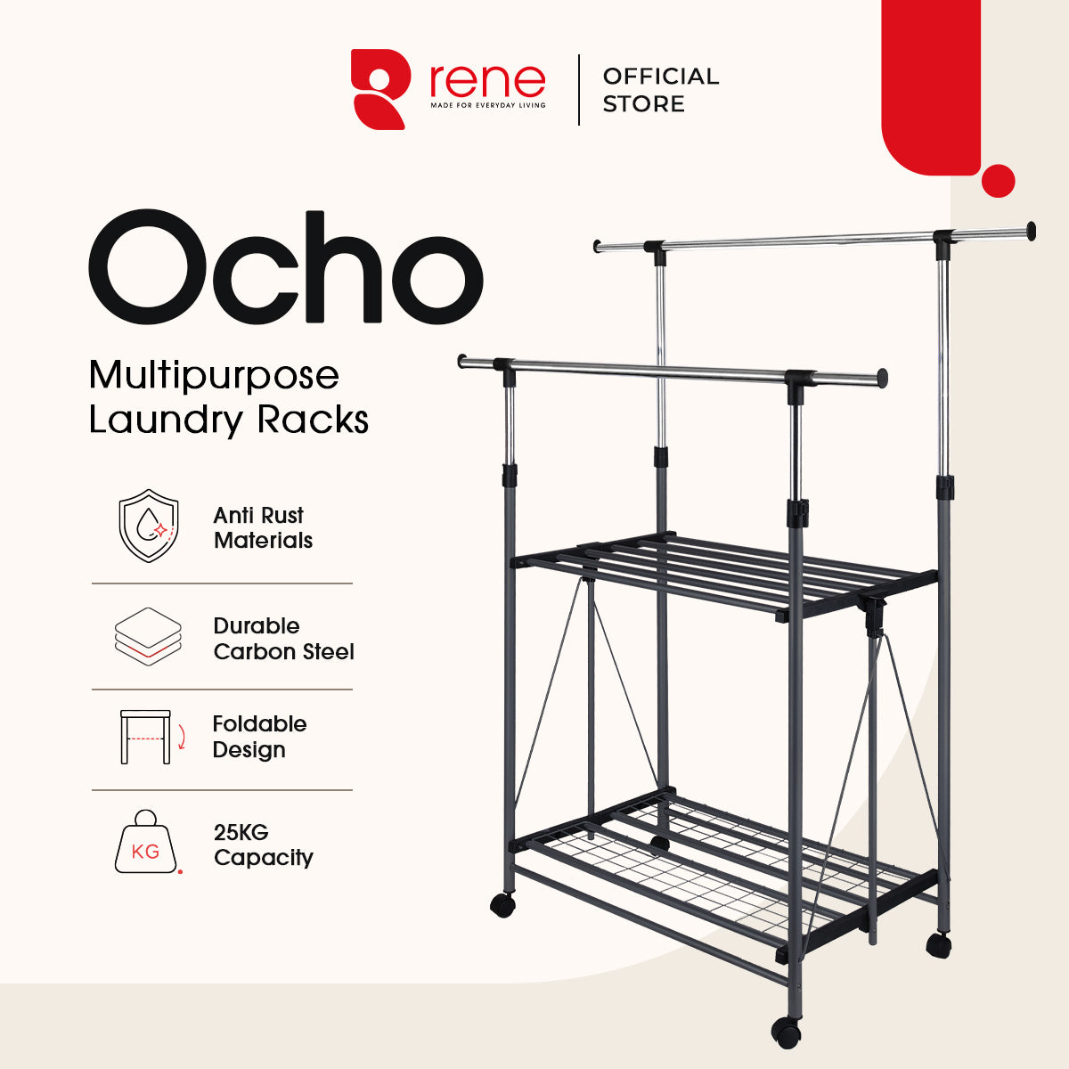 Rene Ocho Adjustable Double Garment Rack