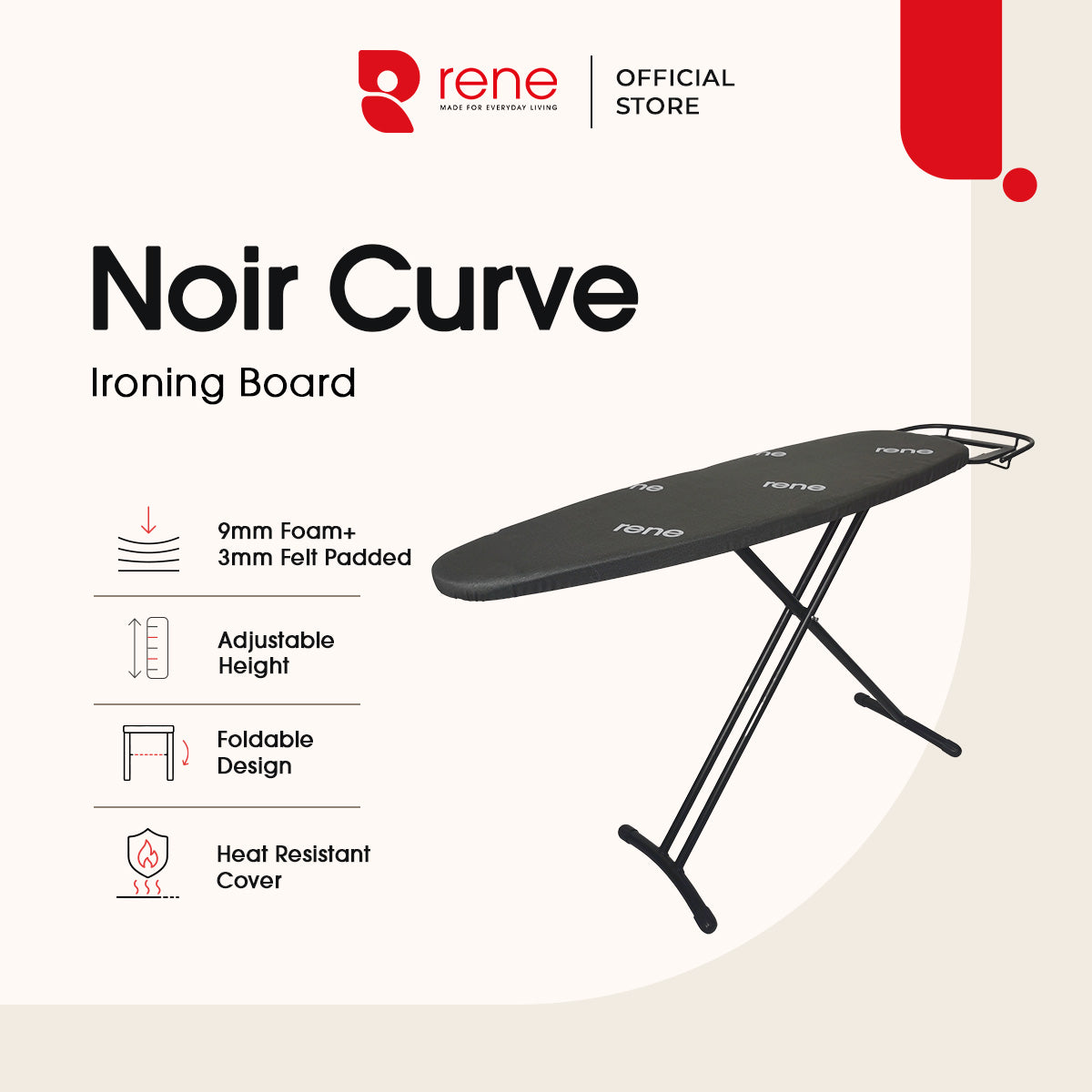 Rene Noir Curve Adjustable Ironing Board