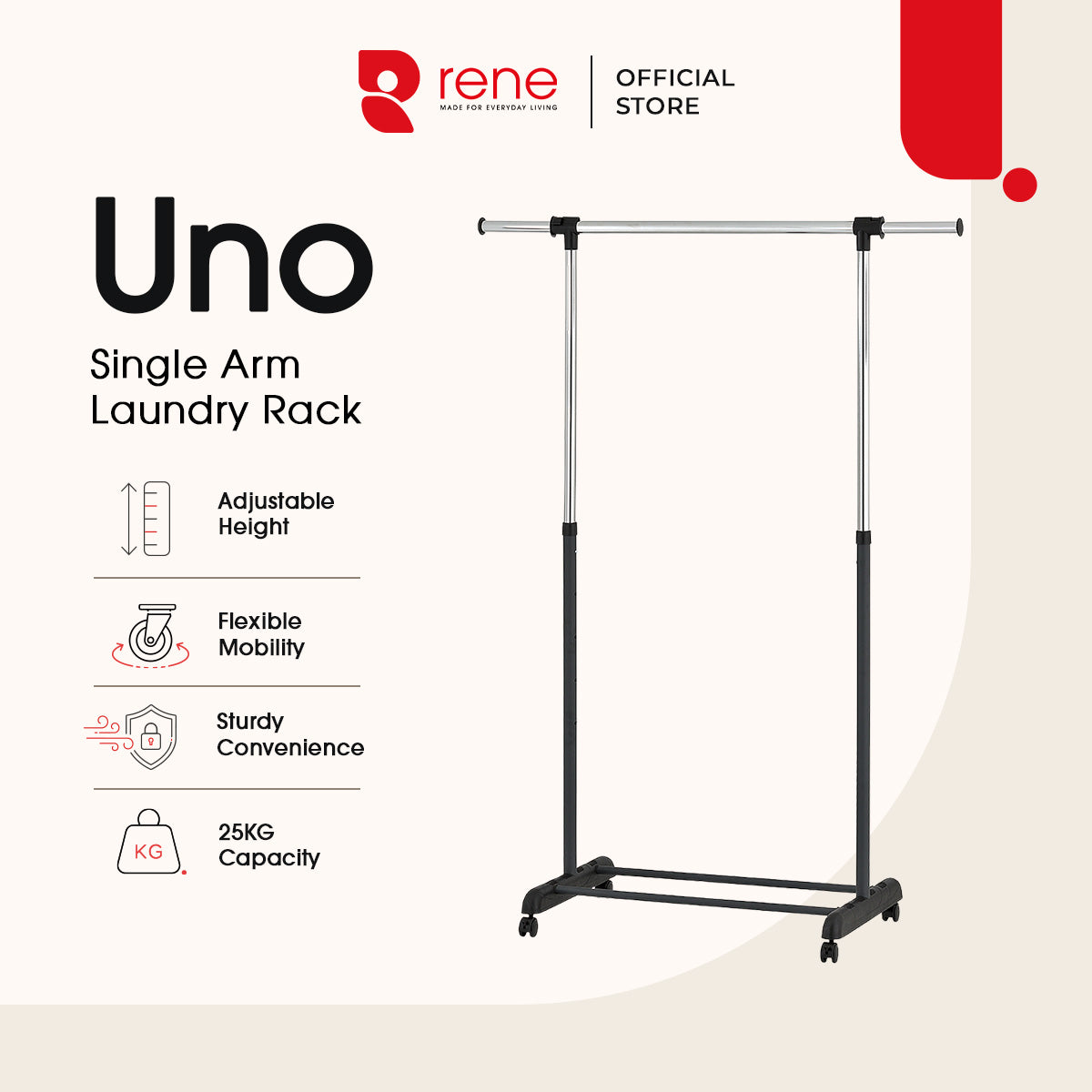 Rene Uno Adjustable Single-Rail Drying Rack [ Indoor Drying ]