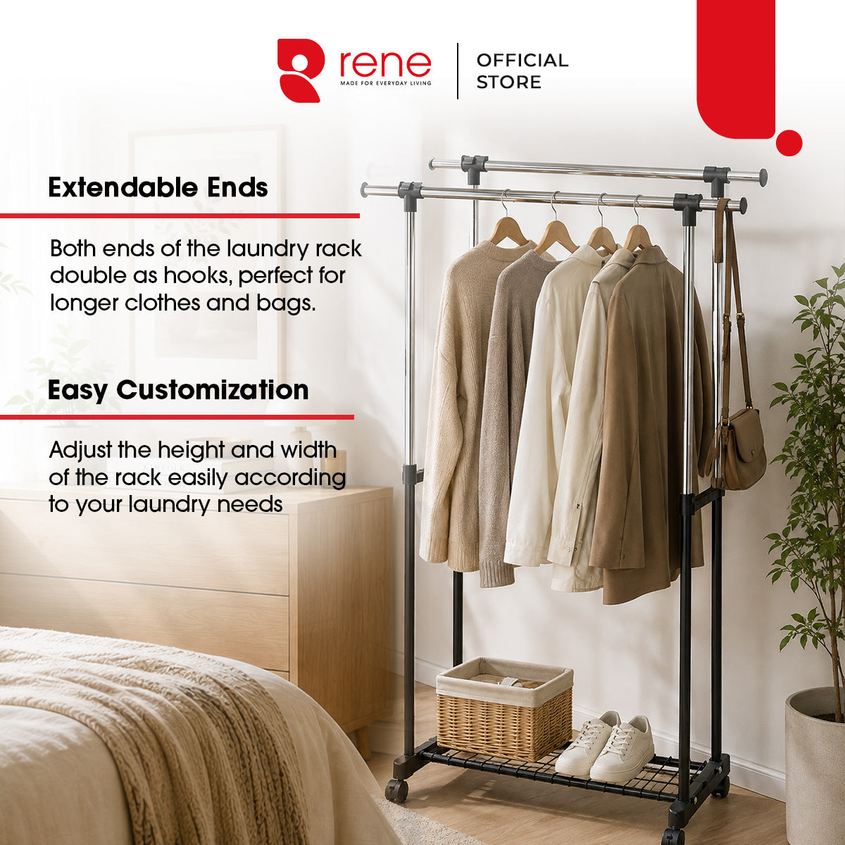 Rene Duo Adjustable Double-Rail Drying Rack [ Indoor Drying ]