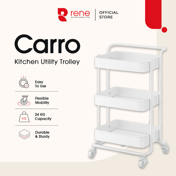 Rene Carro 3 Tier Portable Kitchen Trolley Storage