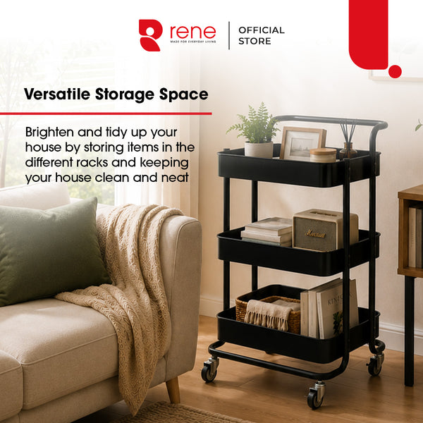 Rene Carro 3 Tier Portable Kitchen Trolley Storage