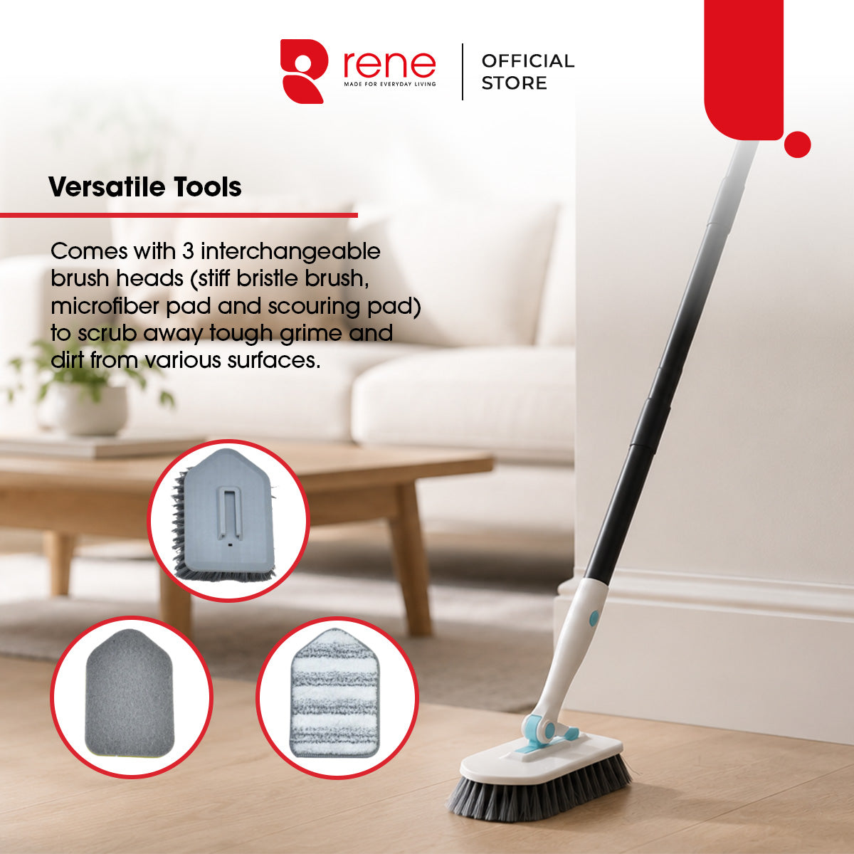 Rene 3 In 1 Adjustable Pristine Cleaning Brush