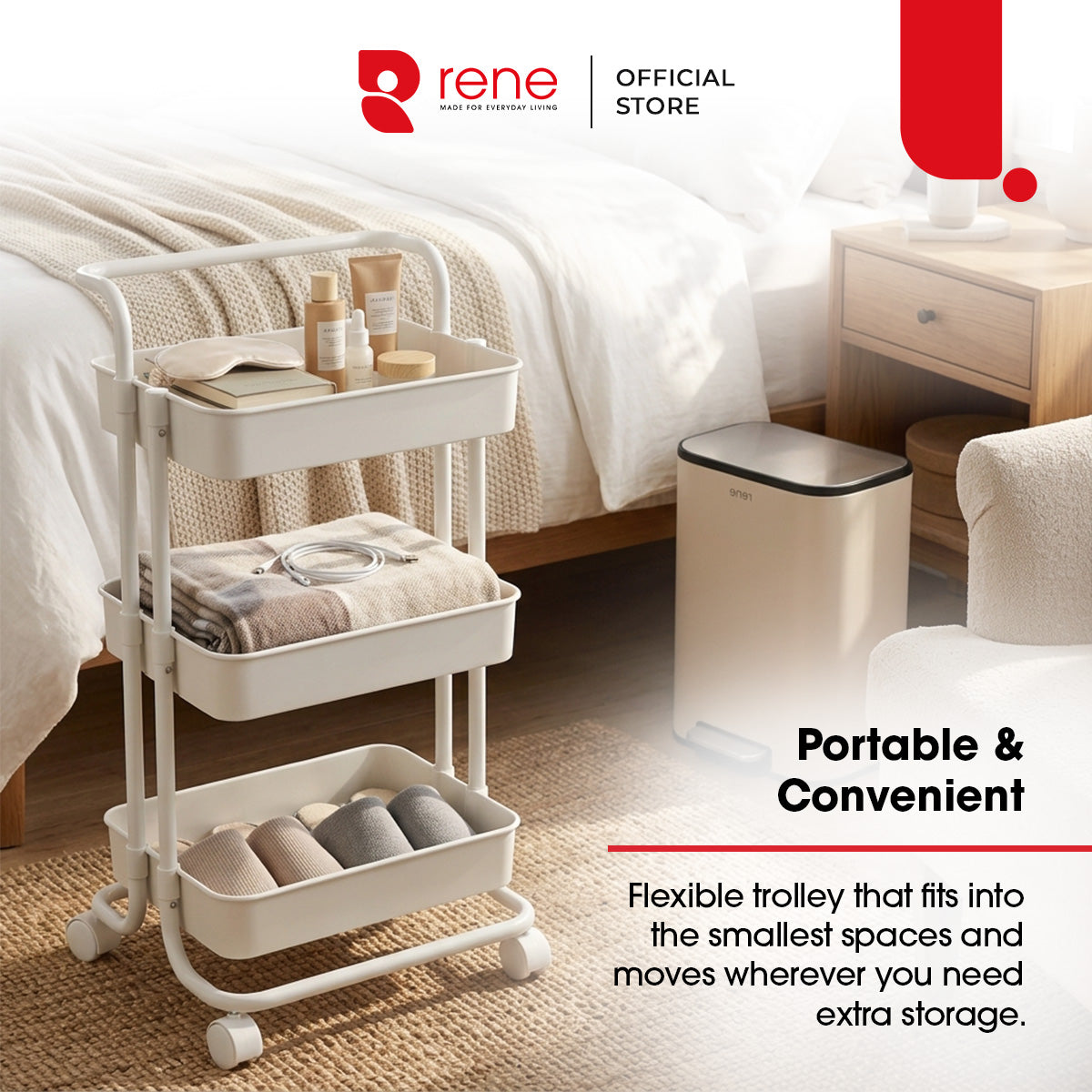 Rene Cielo 3 Tier Portable Kitchen Trolley Storage