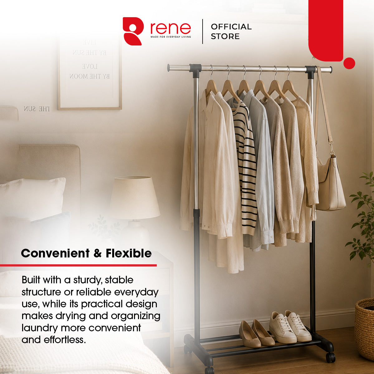 Rene Uno Adjustable Single-Rail Drying Rack [ Indoor Drying ]