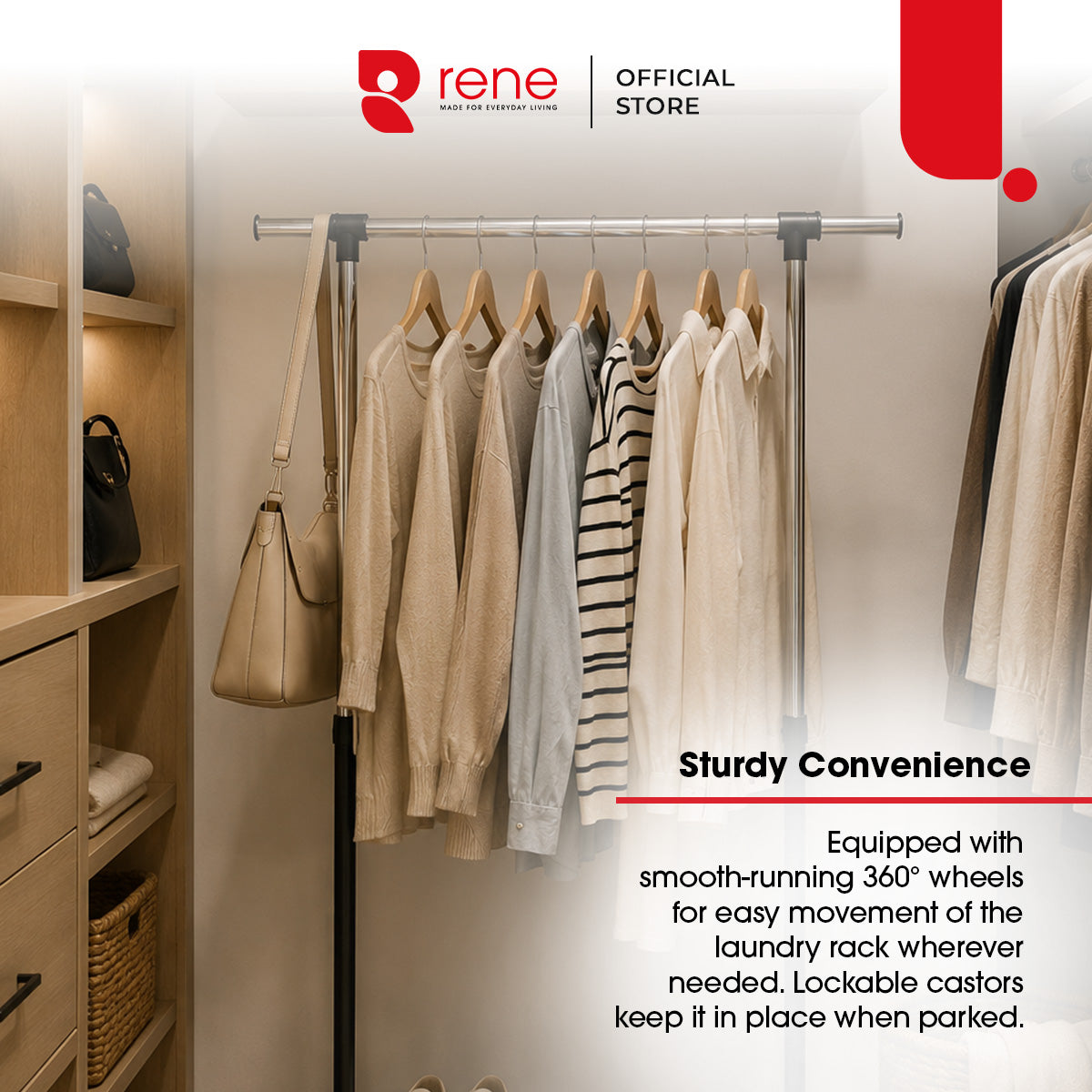 Rene Uno Adjustable Single-Rail Drying Rack [ Indoor Drying ]