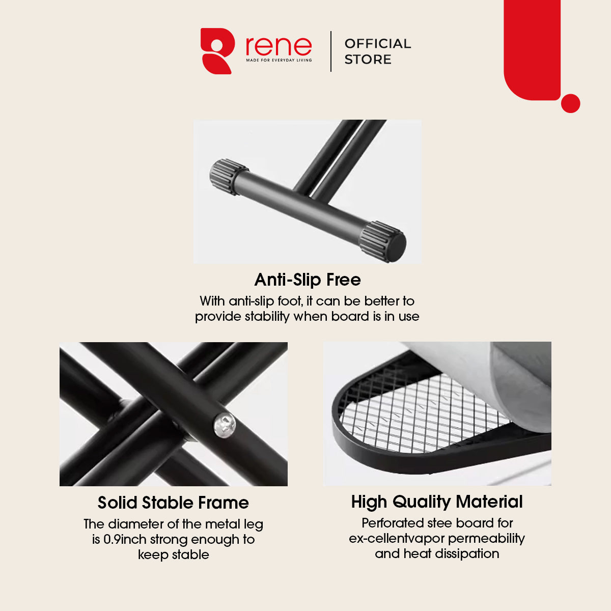 Rene Noir Curve Adjustable Ironing Board