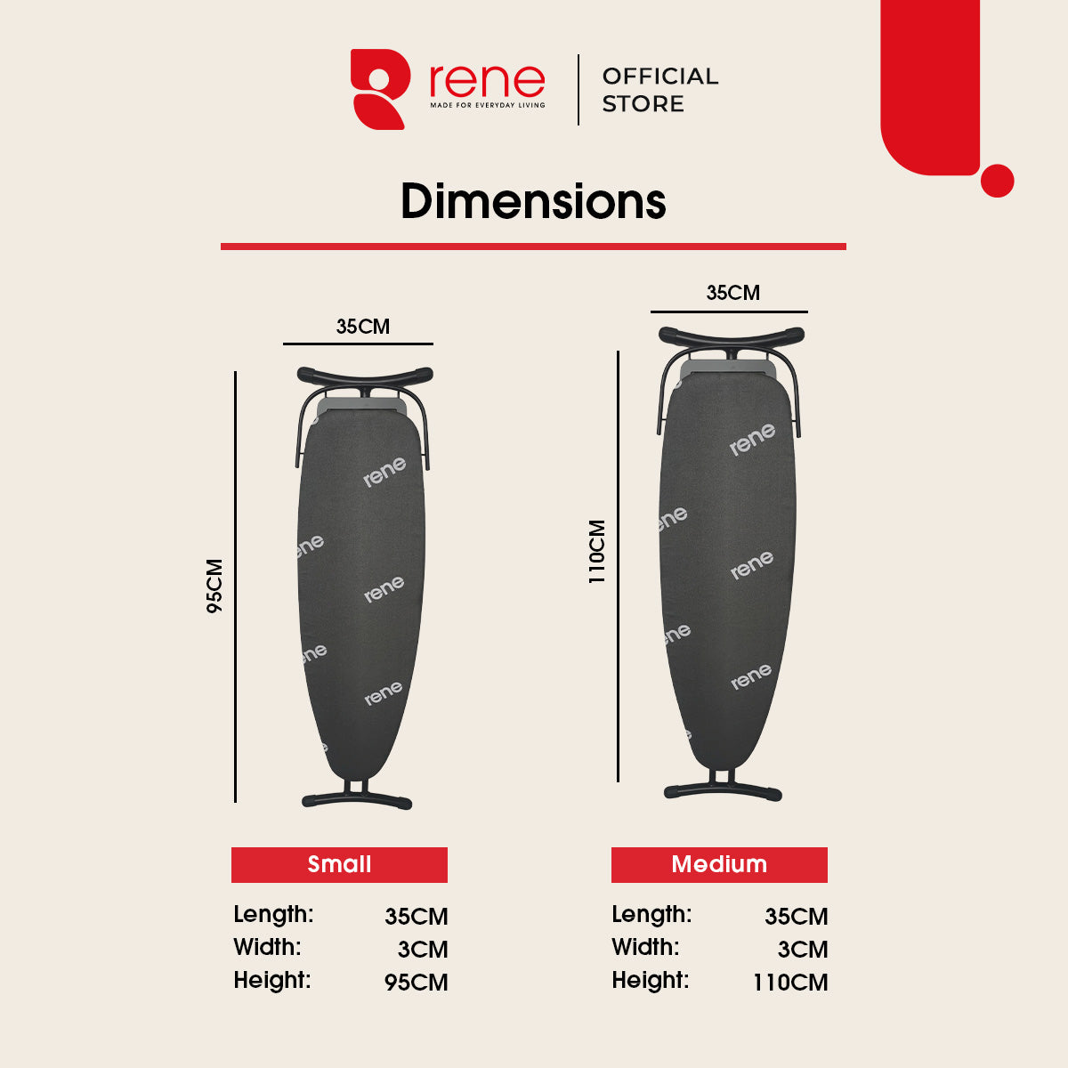 Rene Noir Curve Adjustable Ironing Board