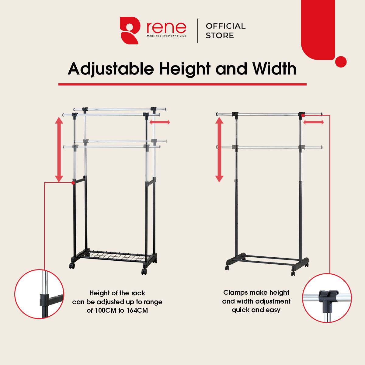 Rene Uno Adjustable Single-Rail Drying Rack [ Indoor Drying ]