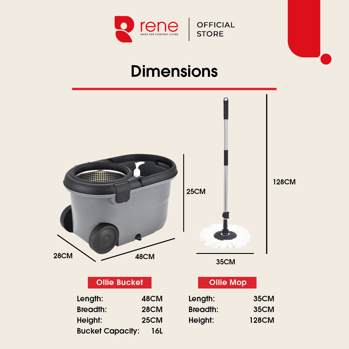 Rene Ollie Microfibre Spin Mop [Replacement Stick Only]