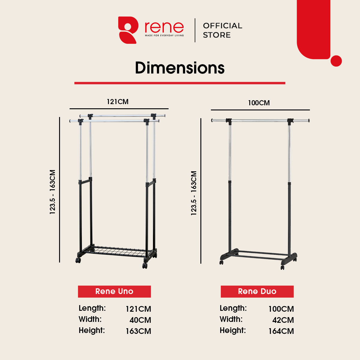Rene Uno Adjustable Single-Rail Drying Rack [ Indoor Drying ]