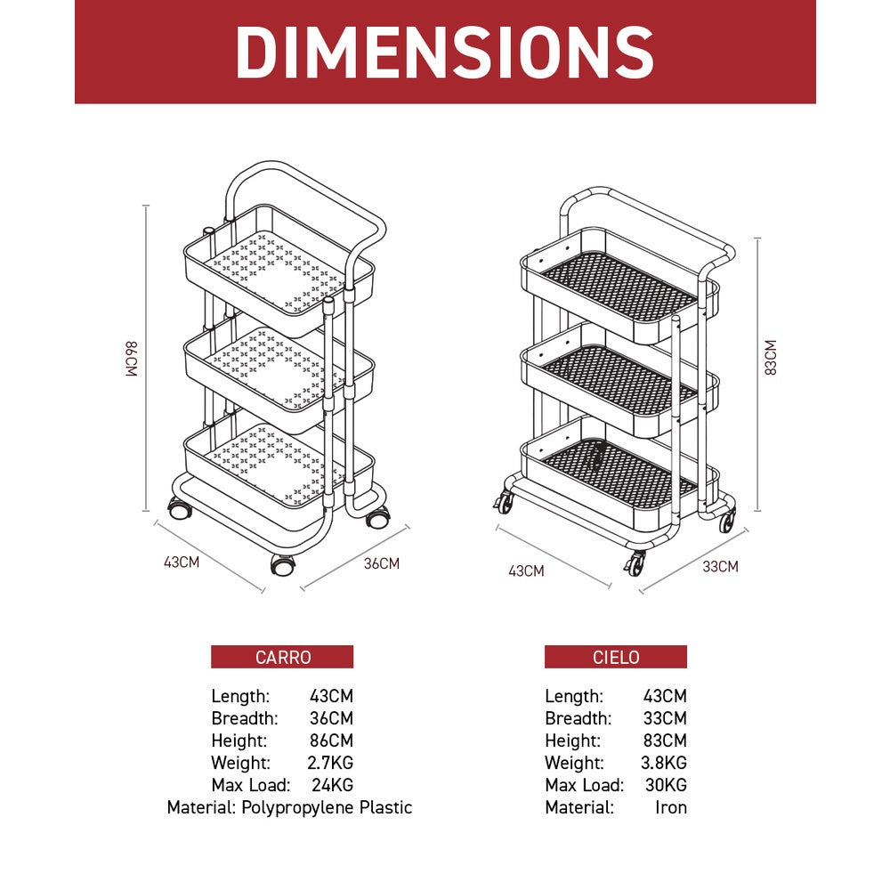 René movable three-tier household storage trolley