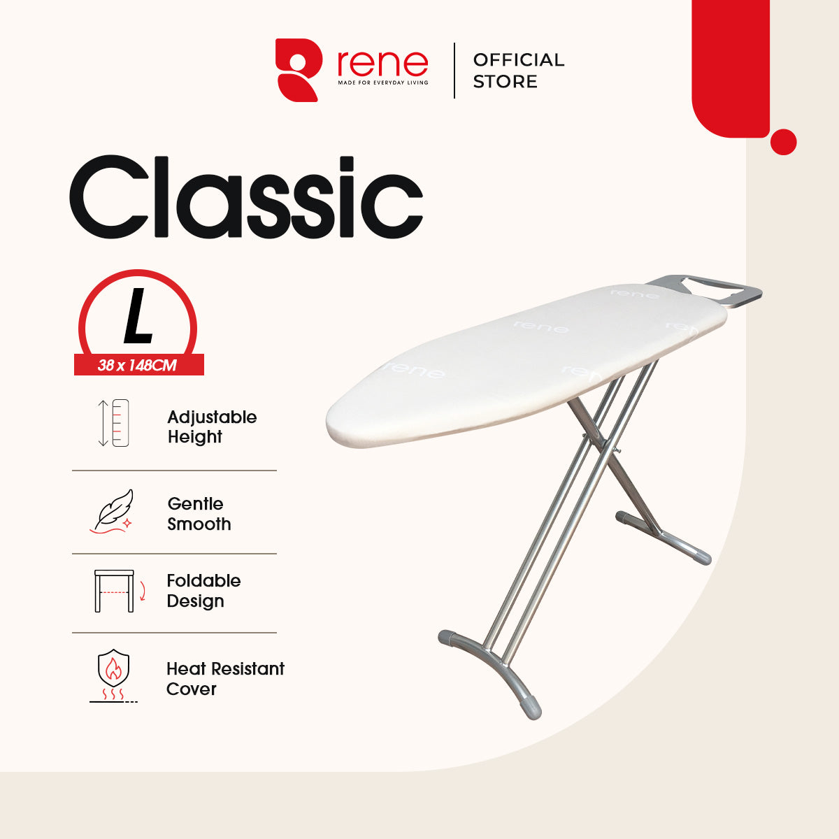 Rene Classic Adjustable Ironing Board