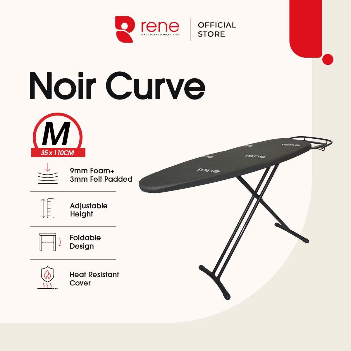 Rene Noir Curve Adjustable Ironing Board