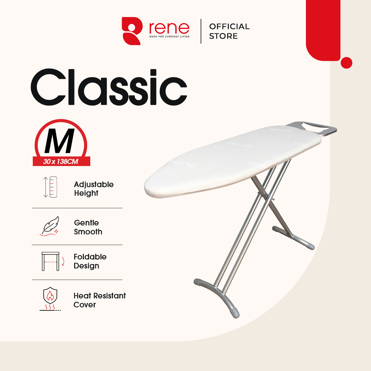 Rene Classic Adjustable Ironing Board