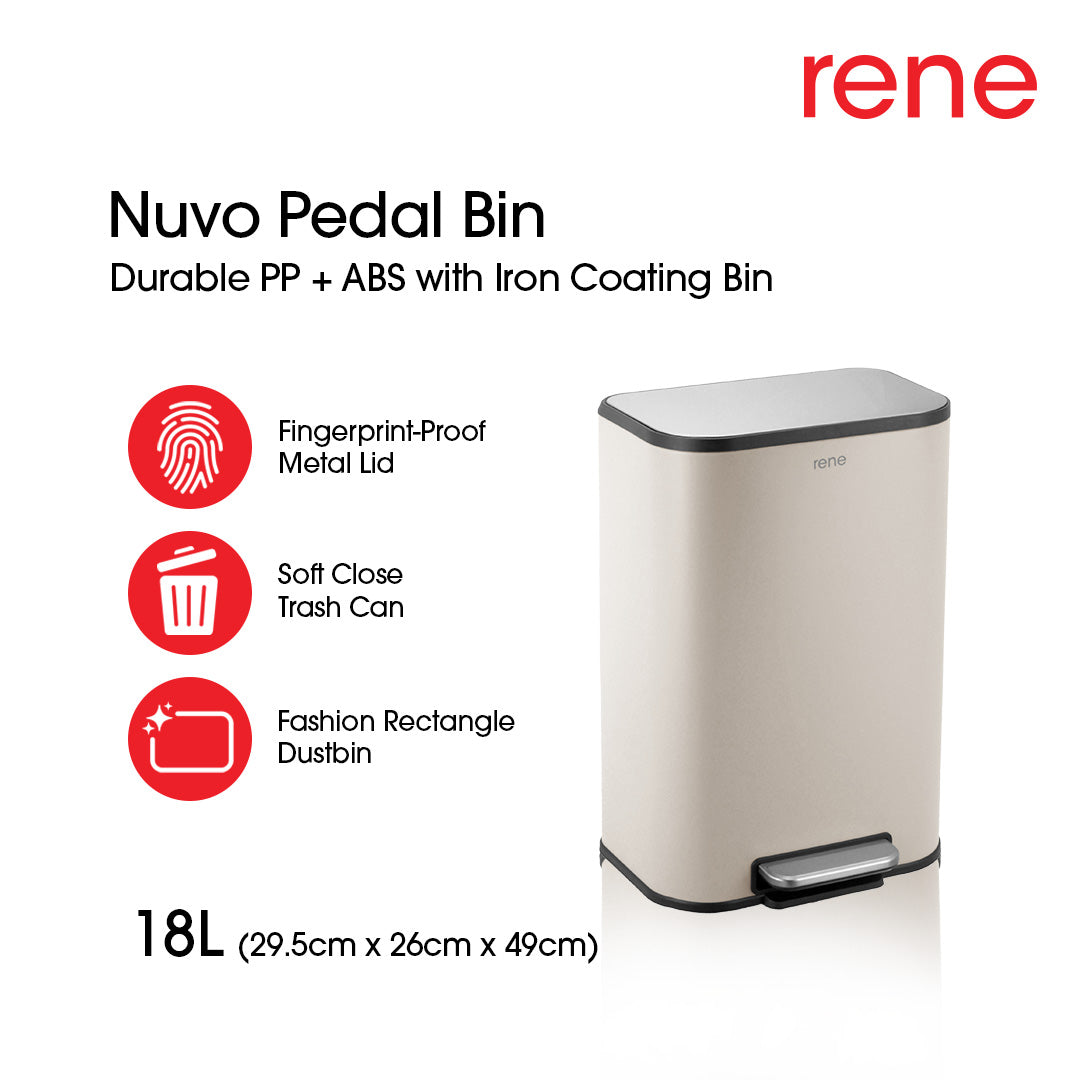 René Nuvo 18-litre soft-close pedal bin