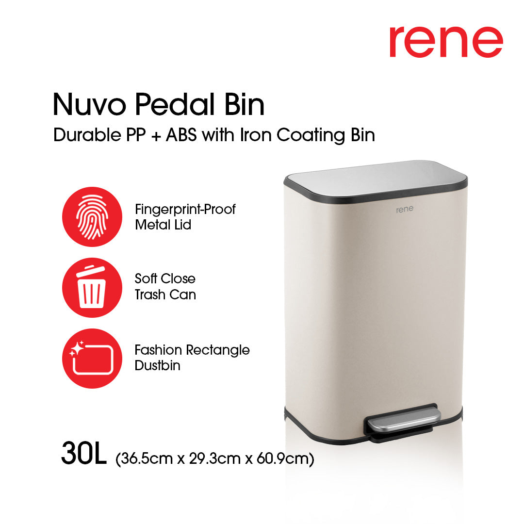 René Nuvo 30-litre soft-close pedal bin