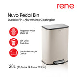 René Nuvo 30-litre soft-close pedal bin
