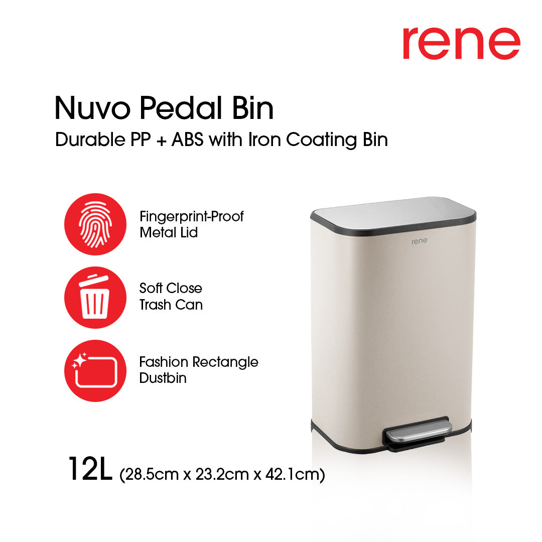 René Nuvo 12-litre soft-close pedal bin