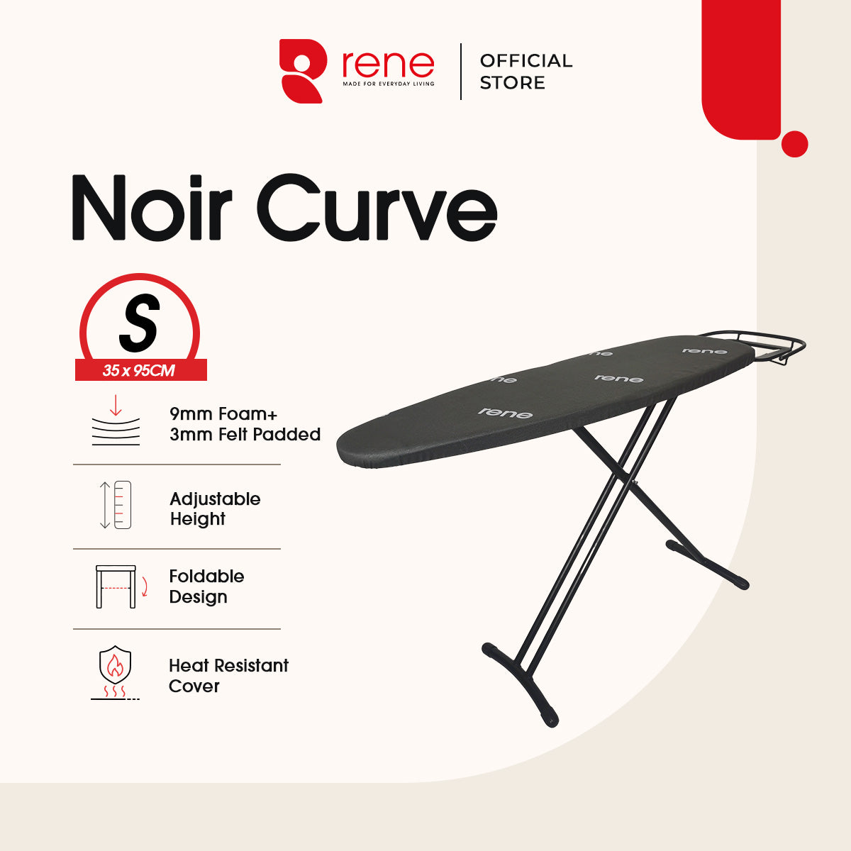 Rene Noir Curve Adjustable Ironing Board