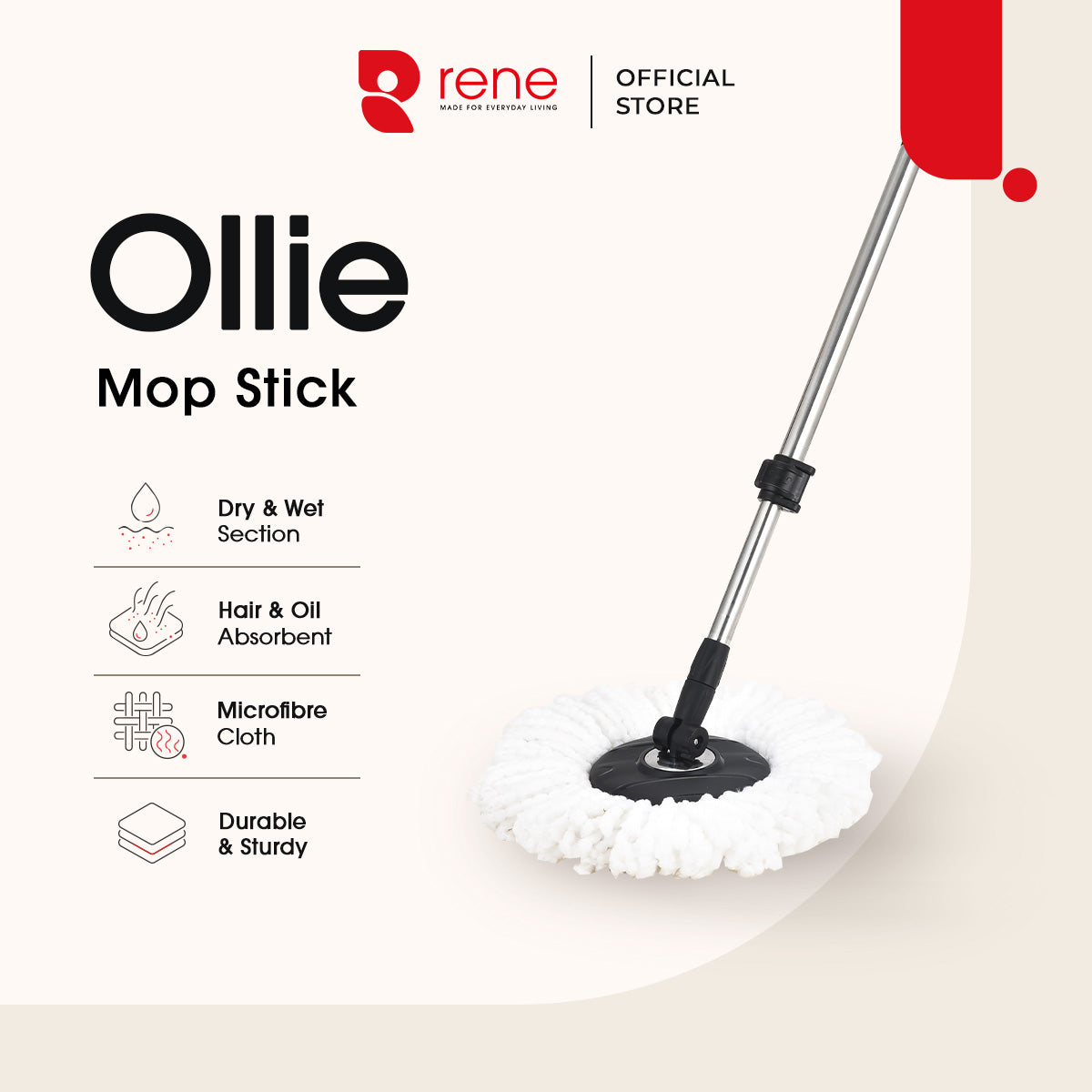 Rene Ollie Microfibre Spin Mop [Replacement Stick Only]