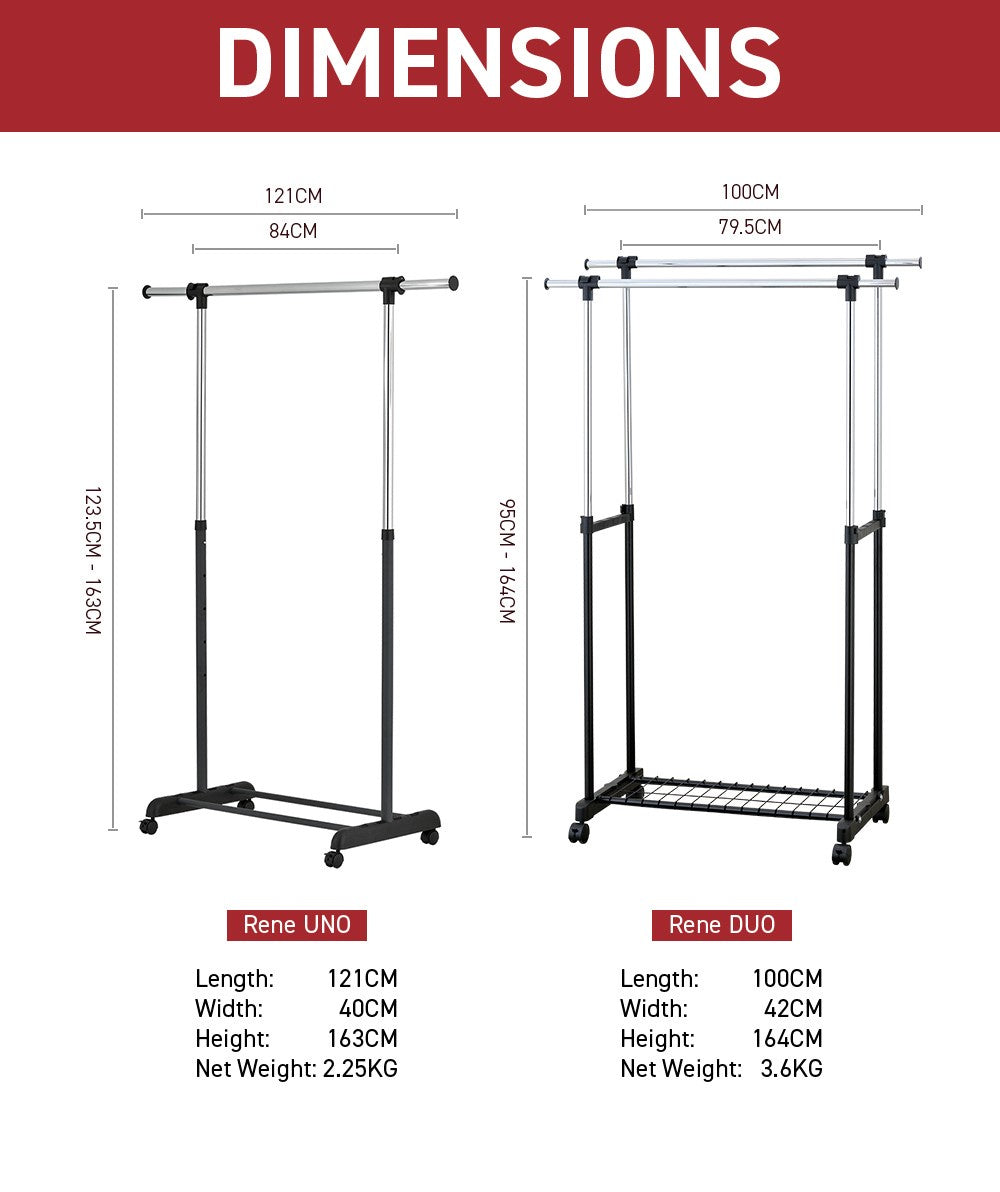 René Uno movable drying rack with castor wheels