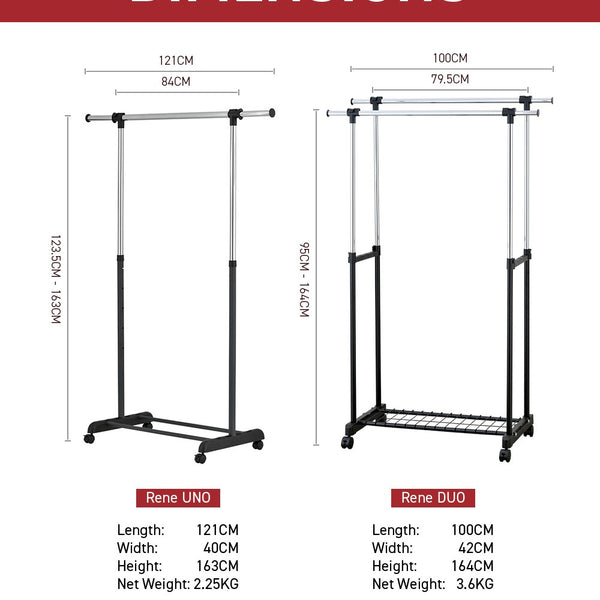 René Uno movable drying rack with castor wheels