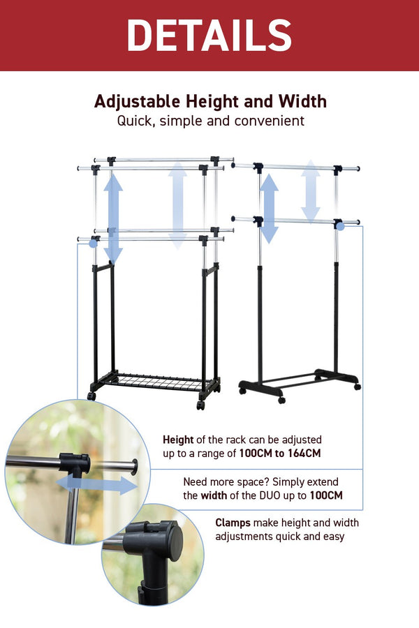 René Duo adjustable laundry rack for compact homes